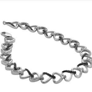 Black and White Diamond Heart Tennis Bracelet